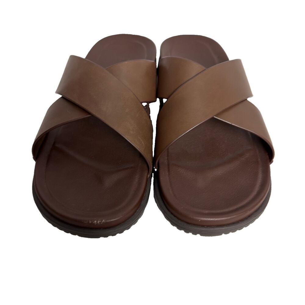 UGG WAINSCOTT SLIDE SANDAL GRIZZY BROWN LEATHER CUSHIONED MEN US 11